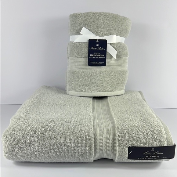 3 Pc Brooks Brothers Gray Bath Towel Set Premium Cotton Zero Twist Solucell NEW - Picture 2 of 9